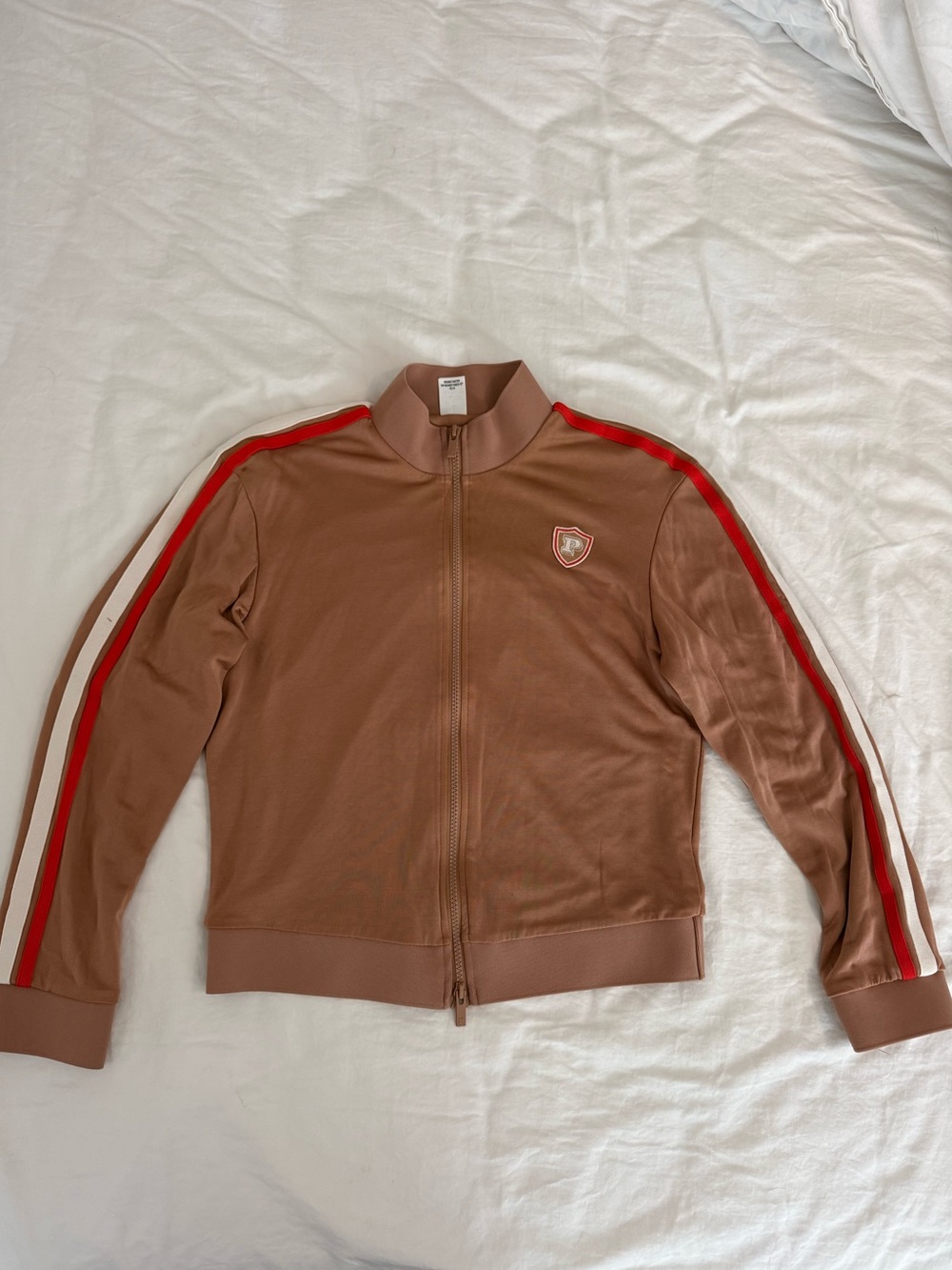 PINK Victoria's Secret Brown Bomber Jacket with Red & White Stripes